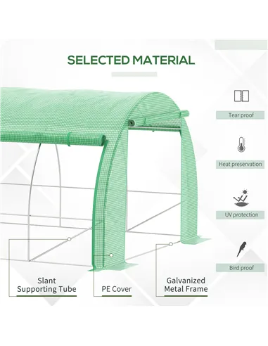 Outsunny Polytunnel Greenhouse Walk-in Grow House Tent with Roll-up Sidewalls, Zipped Door and 6 Windows, 3x3x2m Green