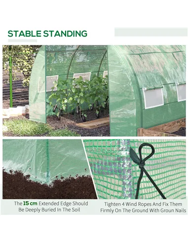Outsunny Polytunnel Greenhouse Walk-in Grow House Tent with Roll-up Sidewalls, Zipped Door and 6 Windows, 3x3x2m Green