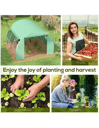Outsunny Polytunnel Greenhouse Walk-in Grow House Tent with Roll-up Sidewalls, Zipped Door and 6 Windows, 3x3x2m Green
