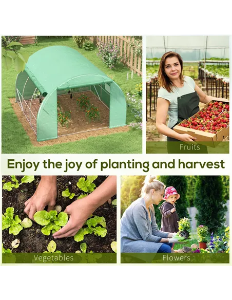 Outsunny Polytunnel Greenhouse Walk-in Grow House Tent with Roll-up Sidewalls, Zipped Door and 6 Windows, 3x3x2m Green