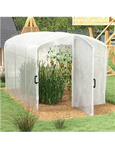 Outsunny Polytunnel Greenhouse Walk-in Grow House with UV-resistant PE Cover, Door and Galvanised Steel Frame, 2 x 2 x 2m, White 2
