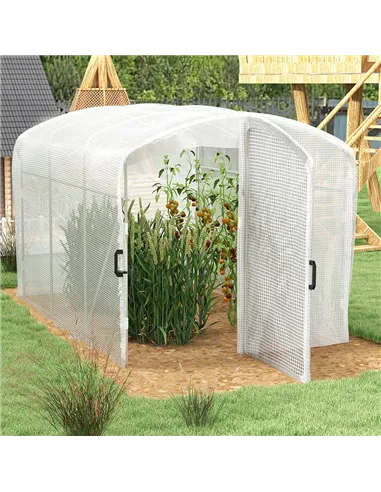 Outsunny Polytunnel Greenhouse Walk-in Grow House with UV-resistant PE Cover, Door and Galvanised Steel Frame, 2 x 2 x 2m, White