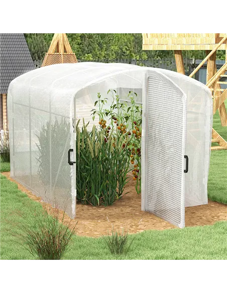 Outsunny Polytunnel Greenhouse Walk-in Grow House with UV-resistant PE Cover, Door and Galvanised Steel Frame, 2 x 2 x 2m, White