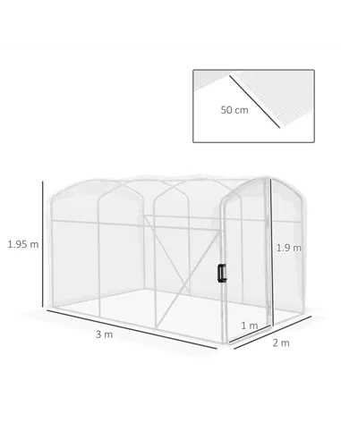 Outsunny Polytunnel Greenhouse Walk-in Grow House with UV-resistant PE Cover, Door and Galvanised Steel Frame, 2 x 2 x 2m, White