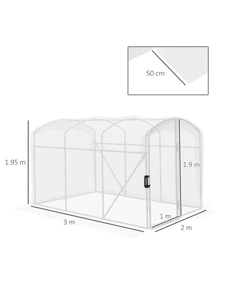 Outsunny Polytunnel Greenhouse Walk-in Grow House with UV-resistant PE Cover, Door and Galvanised Steel Frame, 2 x 2 x 2m, White