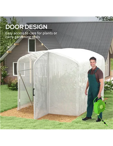 Outsunny Polytunnel Greenhouse Walk-in Grow House with UV-resistant PE Cover, Door and Galvanised Steel Frame, 2 x 2 x 2m, White