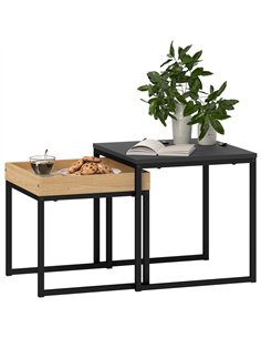 HOMCOM Set of Two Boxy Nesting Tables - Black/Wood-Effect