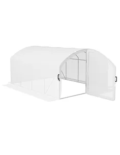 Outsunny Polytunnel Greenhouse Walk-in Grow House with UV-resistant PE Cover, Door, Galvanised Steel Frame, 4 x 3 x 2m, White