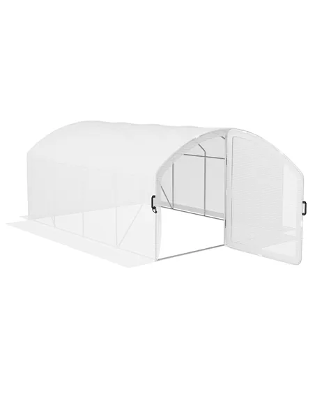 Outsunny Polytunnel Greenhouse Walk-in Grow House with UV-resistant PE Cover, Door, Galvanised Steel Frame, 4 x 3 x 2m, White