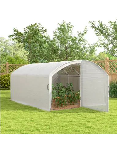 Outsunny Polytunnel Greenhouse Walk-in Grow House with UV-resistant PE Cover, Door, Galvanised Steel Frame, 4 x 3 x 2m, White