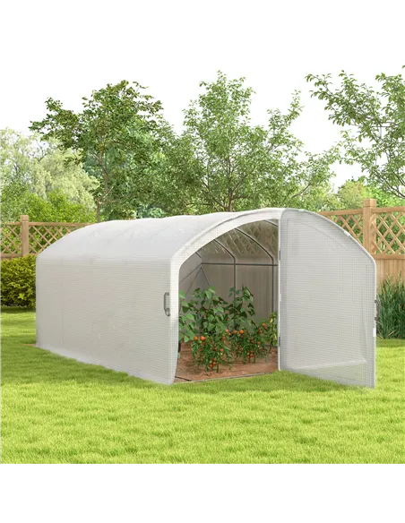 Outsunny Polytunnel Greenhouse Walk-in Grow House with UV-resistant PE Cover, Door, Galvanised Steel Frame, 4 x 3 x 2m, White