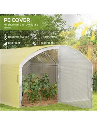 Outsunny Polytunnel Greenhouse Walk-in Grow House with UV-resistant PE Cover, Door, Galvanised Steel Frame, 4 x 3 x 2m, White