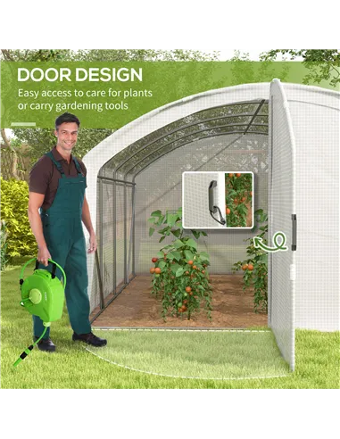 Outsunny Polytunnel Greenhouse Walk-in Grow House with UV-resistant PE Cover, Door, Galvanised Steel Frame, 4 x 3 x 2m, White