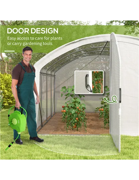 Outsunny Polytunnel Greenhouse Walk-in Grow House with UV-resistant PE Cover, Door, Galvanised Steel Frame, 4 x 3 x 2m, White