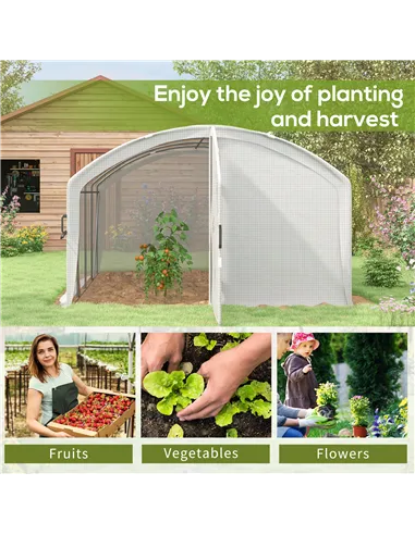 Outsunny Polytunnel Greenhouse Walk-in Grow House with UV-resistant PE Cover, Door, Galvanised Steel Frame, 4 x 3 x 2m, White