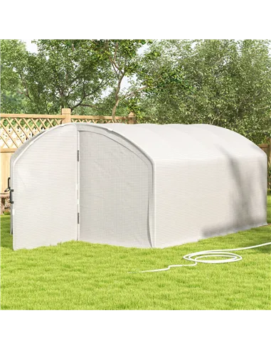 Outsunny Polytunnel Greenhouse Walk-in Grow House with UV-resistant PE Cover, Door, Galvanised Steel Frame, 4 x 3 x 2m, White
