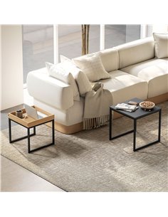 HOMCOM Set of Two Boxy Nesting Tables - Black/Wood-Effect 2