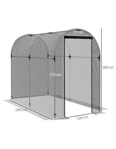 Outsunny Galvanised Steel Fruit Cage, Plant Protection Tent with Zipped Door, 1.2 x 2.4 x 1.9m, Black