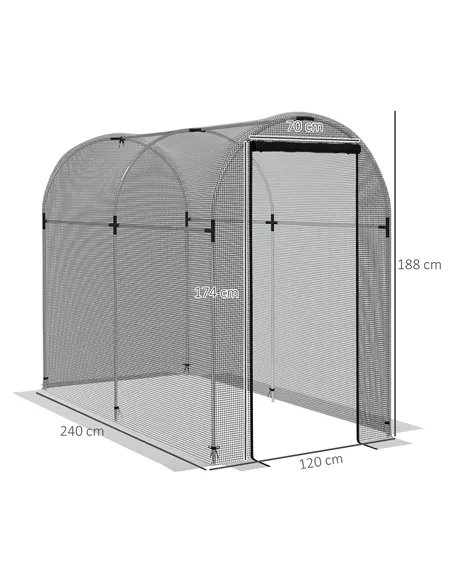 Outsunny Galvanised Steel Fruit Cage, Plant Protection Tent with Zipped Door, 1.2 x 2.4 x 1.9m, Black