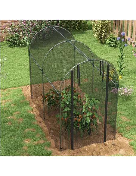 Outsunny Galvanised Steel Fruit Cage, Plant Protection Tent with Zipped Door, 1.2 x 2.4 x 1.9m, Black