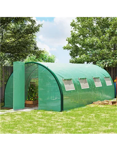 Outsunny Polyethylene Upgraded Structure Walk-in Polytunnel Greenhouse, 6 x 3(m), Green