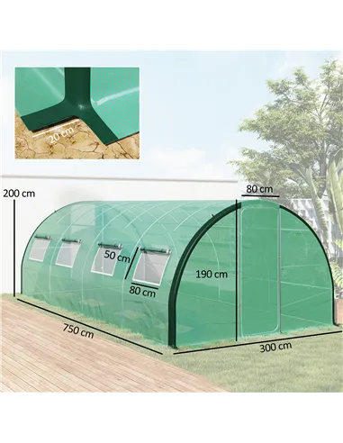 Outsunny Polyethylene Upgraded Structure Walk-in Polytunnel Greenhouse, 6 x 3(m), Green