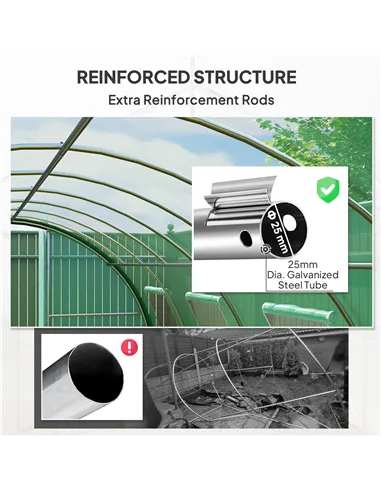 Outsunny Polyethylene Upgraded Structure Walk-in Polytunnel Greenhouse, 6 x 3(m), Green