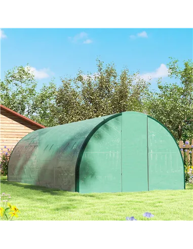 Outsunny Polyethylene Upgraded Structure Walk-in Polytunnel Greenhouse, 6 x 3(m), Green