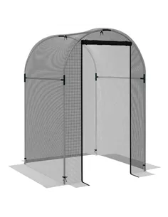 Outsunny Galvanised Steel Fruit Cage, Plant Protection Tent with Zipped Door, 1.2 x 1.2 x 1.9m, Black