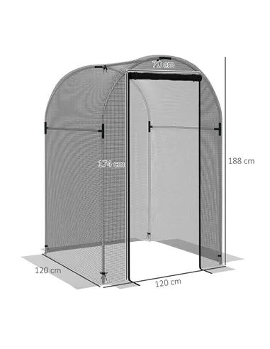Outsunny Galvanised Steel Fruit Cage, Plant Protection Tent with Zipped Door, 1.2 x 1.2 x 1.9m, Black