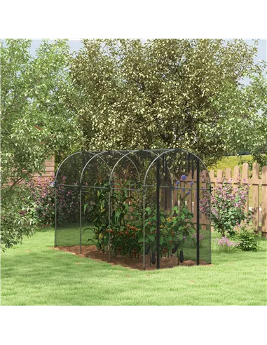 Outsunny 360 x 120cm Galvanised Steel Fruit Cage, Plant Protection Tent with Zipped Door, Black