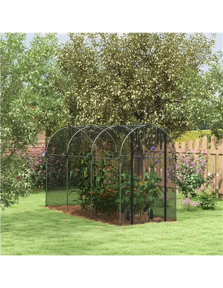 Outsunny 360 x 120cm Galvanised Steel Fruit Cage, Plant Protection Tent with Zipped Door, Black