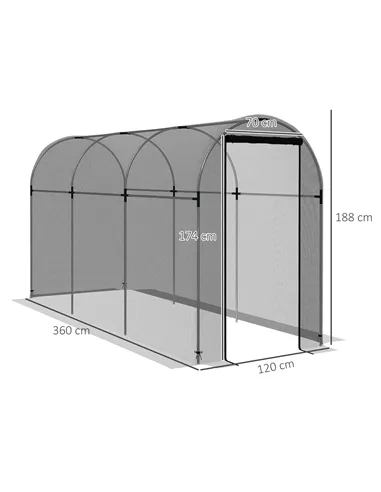 Outsunny 360 x 120cm Galvanised Steel Fruit Cage, Plant Protection Tent with Zipped Door, Black