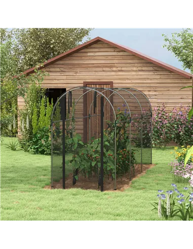Outsunny 360 x 120cm Galvanised Steel Fruit Cage, Plant Protection Tent with Zipped Door, Black