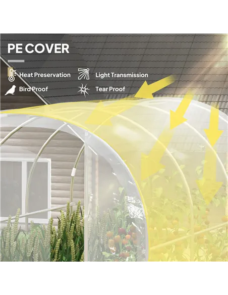 Outsunny Polytunnel Greenhouse Walk-in Grow House with PE Cover, Door and Galvanised Steel Frame, 3 x 2 x 2m, Clear