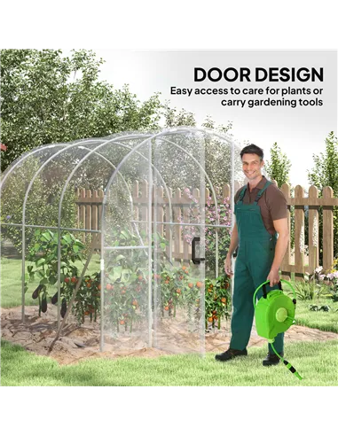 Outsunny Polytunnel Greenhouse Walk-in Grow House with PE Cover, Door and Galvanised Steel Frame, 3 x 2 x 2m, Clear