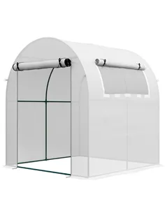 Outsunny Walk in Polytunnel Greenhouse, Green House for Garden with Roll-up Window and Door, 1.8 x 1.8 x 2 m, White