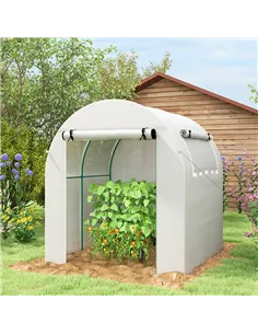 Outsunny Walk in Polytunnel Greenhouse, Green House for Garden with Roll-up Window and Door, 1.8 x 1.8 x 2 m, White 2