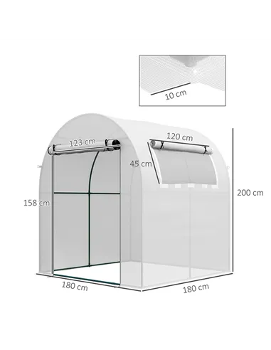 Outsunny Walk in Polytunnel Greenhouse, Green House for Garden with Roll-up Window and Door, 1.8 x 1.8 x 2 m, White
