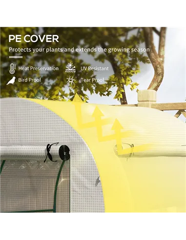 Outsunny Walk in Polytunnel Greenhouse, Green House for Garden with Roll-up Window and Door, 1.8 x 1.8 x 2 m, White