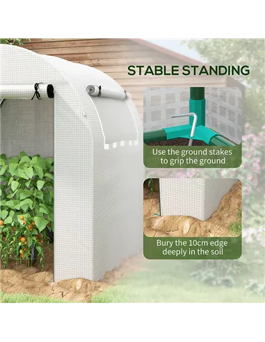 Outsunny Walk in Polytunnel Greenhouse, Green House for Garden with Roll-up Window and Door, 1.8 x 1.8 x 2 m, White