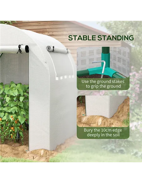 Outsunny Walk in Polytunnel Greenhouse, Green House for Garden with Roll-up Window and Door, 1.8 x 1.8 x 2 m, White