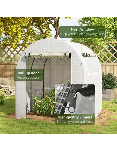 Outsunny Walk in Polytunnel Greenhouse, Green House for Garden with Roll-up Window and Door, 1.8 x 1.8 x 2 m, White