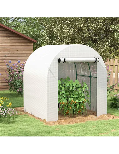 Outsunny Walk in Polytunnel Greenhouse, Green House for Garden with Roll-up Window and Door, 1.8 x 1.8 x 2 m, White