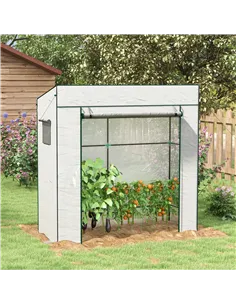 Outsunny PE Cover Walk-in Outdoor Greenhouse, White 2