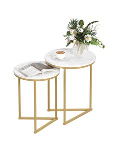 HOMCOM Set of Two Marble-Effect Nest of Tables - White/Gold-Tone