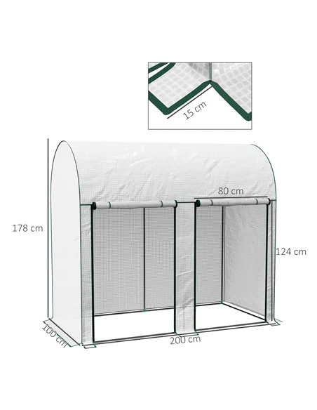 Outsunny 200 x 100cm Walk-In Greenhouse, with Zipped Doors - White