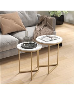 HOMCOM Set of Two Marble-Effect Nest of Tables - White/Gold-Tone 2