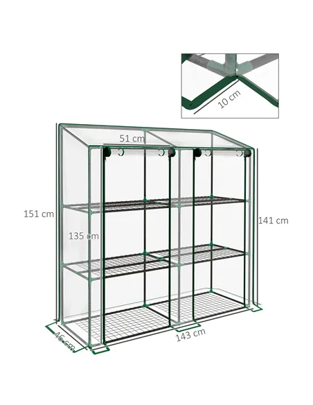 Outsunny 46 x 143cm Mini Lean-To Greenhouse, with Three Inner Shelves