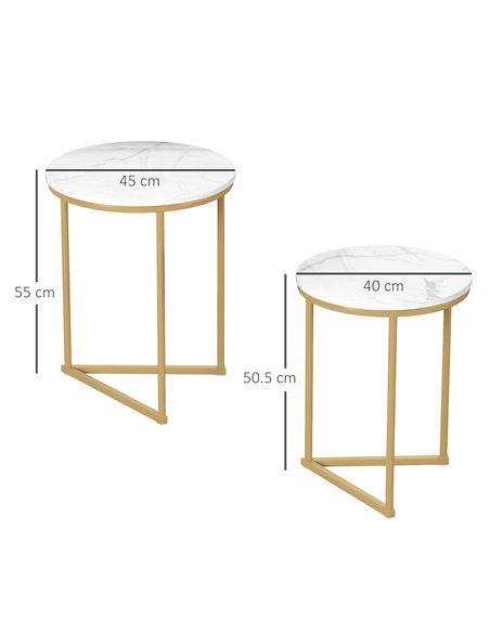 HOMCOM Set of Two Marble-Effect Nest of Tables - White/Gold-Tone